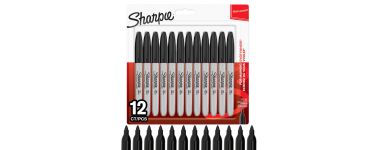 Amazon: Lot de 12 Marqueurs indélébiles Sharpie - pointe fine, encre noire à 8,09€ (au lieu de 14,41€)