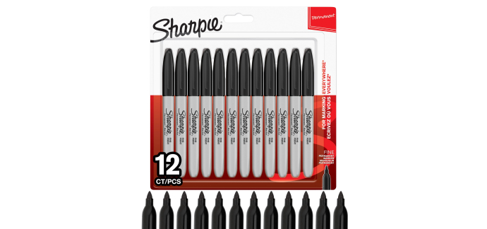 Amazon: Lot de 12 Marqueurs indélébiles Sharpie - pointe fine, encre noire à 8,09€ (au lieu de 14,41€)