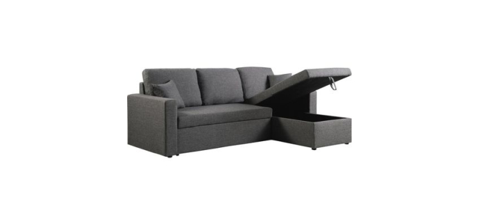 Cdiscount: Canapé d'angle convertible réversible avec coffre Alain 3 places Gris à 349€ (au lieu de 498,58€)