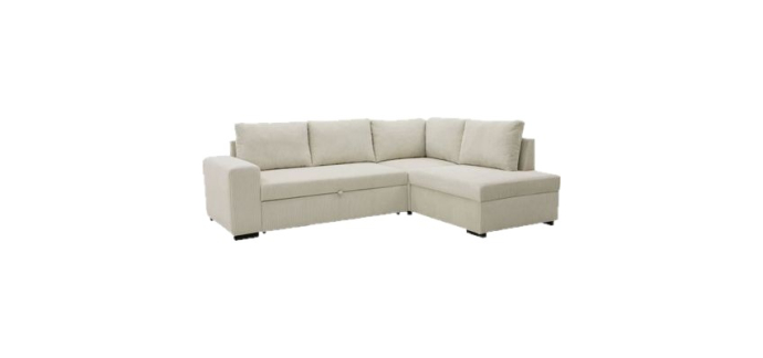 Cdiscount: Canapé d'angle convertible réversible NIRVANA 4/5 places - Velours côtelé Beige - Coffre de rangemen