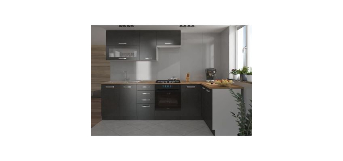 Cdiscount: LASSEN Cuisine complète d'angle 240x165 cm - 8 éléments - Gris Matera à 549,99€ (au lieu de 599,99€)