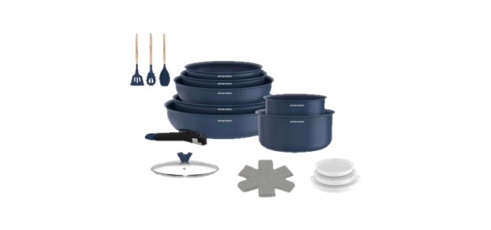 Cdiscount: Batterie de cuisine ARTHUR MARTIN 18 pièces - Tous feux dont induction, revêtement céramique, poigné