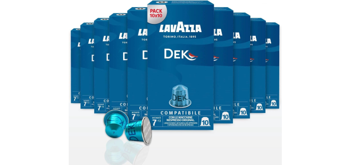 Amazon: Lot de 100 capsules de café Lavazza décaféiné - compatibles Nespresso Original à 22,74€