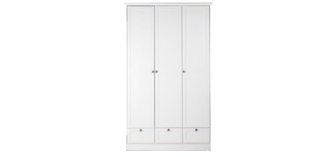 Cdiscount: Armoire de chambre - Décor blanc - 3 portes battantes + 3 tiroirs - L120 x P51 x H200 cm - Style cam