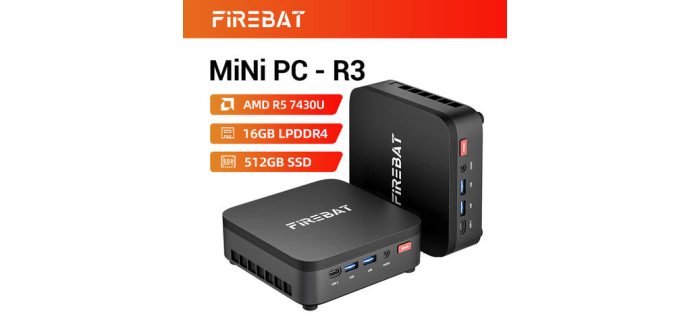 JoyBuy: FIREBAT R3 Mini PC - AMD Ryzen 5 7430U, 16 Go RAM, 512 Go SSD - écran à 279,79€ (au lieu de 499,99€)
