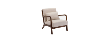 Sweeek: Fauteuil tissu beige - bois d'hévéa teinté noyer à 119,99€ (au lieu de 199,99€)