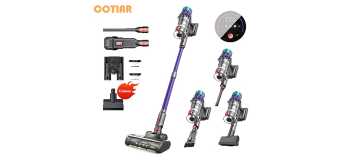 JoyBuy: COTIAR V22 Aspirateur sans fil 650 W - 55 kPa, moteur sans balais, 1,2 L - écran à 80,66€