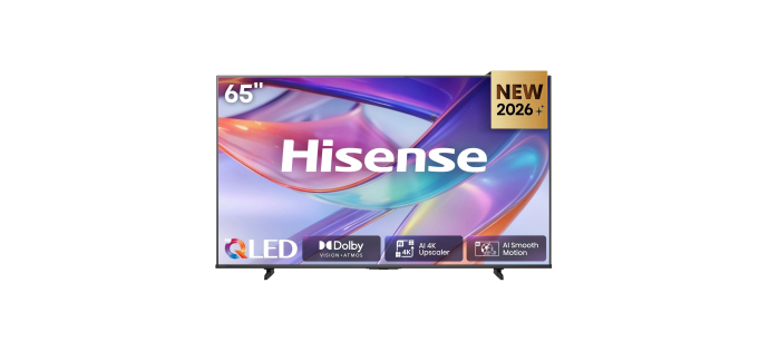 Amazon: TV 65" QLED Hisense 65E7DS - Smart TV 2026 à 349,99€ (au lieu de 553,02€)