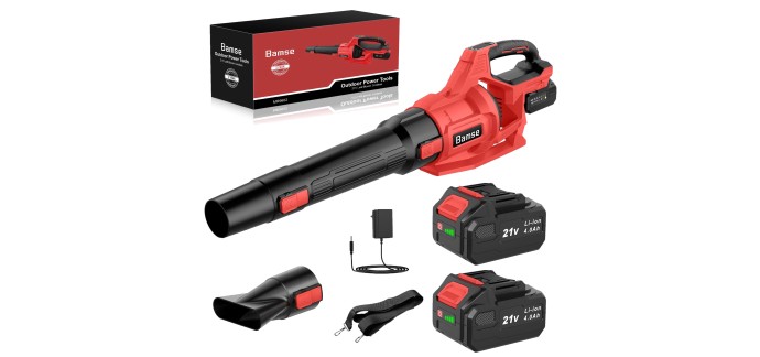Amazon: Souffleur à feuilles Bamse sans fil 21V - 2 batteries 4,0 Ah, 3 vitesses à 48€ (au lieu de 174,04€)