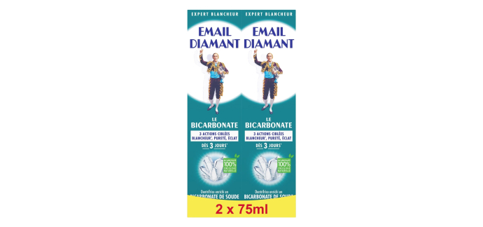 Amazon: Dentifrice Email Diamant Bicarbonate - Pureté & Éclat, 2 x 75ml à 4,68€ (au lieu de 12,74€)