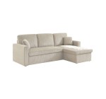 Sweeek: Canapé d'angle velours côtelé grosse côte greige - Convertible, coffre de rangement à 419,99€