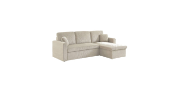 Sweeek: Canapé d'angle velours côtelé grosse côte greige - Convertible, coffre de rangement à 419,99€