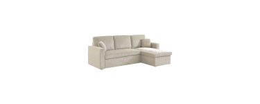 Sweeek: Canapé d'angle velours côtelé grosse côte greige - Convertible, coffre de rangement à 419,99€
