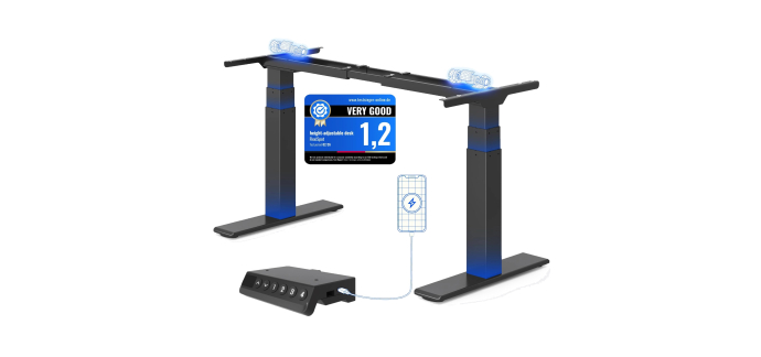 Amazon: Bureau Assis Debout Electrique Flexispot ValtreX E200 - Double moteur, 200kg, 60-125cm à 259,76€