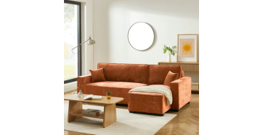 Cdiscount: Canapé d'angle convertible et réversible GAVI 4 places tissu terracotta à 499,99€