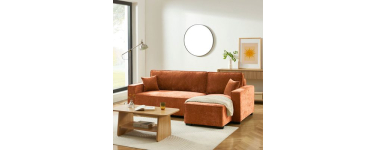 Cdiscount: Canapé d'angle convertible et réversible GAVI 4 places tissu terracotta à 499,99€