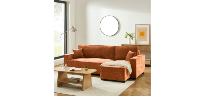 Cdiscount: Canapé d'angle convertible et réversible GAVI 4 places tissu terracotta à 499,99€
