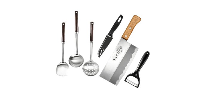 JoyBuy: Ensemble de Couteaux SHIBAZIZUO + Kit de Cuisine avec Louche, Passoire et Casserole à 16,98€