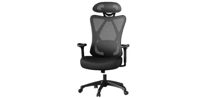 JoyBuy: JOYFURNOS Chaise d'ordinateur ergonomique en maille noire - 70×71×(114-124) cm, soutien lombaire rég