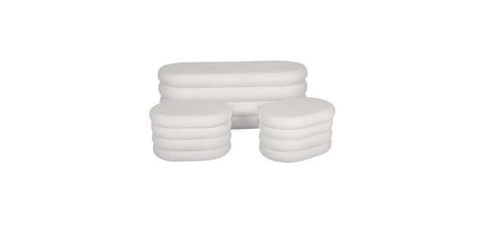 Sweeek: Banc coffre bouclette blanche avec 2 poufs de rangement à 107,99€ (au lieu de 179,99€)