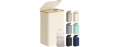 Amazon: Panier à linge SONGMICS ROXANNE - 90L, pliable, couvercle, sac amovible, 42x32x70.5cm, blanc crème à