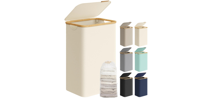 Amazon: Panier à linge SONGMICS ROXANNE - 90L, pliable, couvercle, sac amovible, 42x32x70.5cm, blanc crème à
