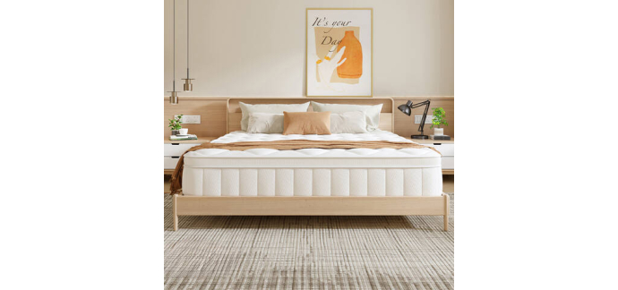 JoyBuy: Matelas GTIMEX 140x190x25 cm - 7 zones ressorts ensachés, H3, Oeko-Tex à 131,94€