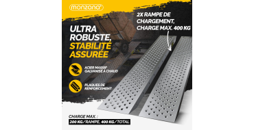 Amazon: 2 Rampes de Chargement Monzana - 200 kg par rampe, antidérapantes, 23 x 160 cm à 45,99€
