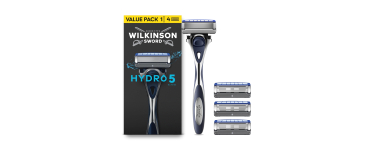 Amazon: Rasoir homme Wilkinson Sword Hydro 5 - Manche + 4 Recharges, 5 Lames Carbone, Gel Hydratant Aloe Ver