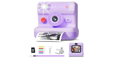 Amazon: Appareil photo instantané enfant - Écran 2,4" 1080P HD, double objectif, violet à 25,75€
