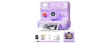 Amazon: Appareil photo instantané enfant - Écran 2,4" 1080P HD, double objectif, violet à 25,75€
