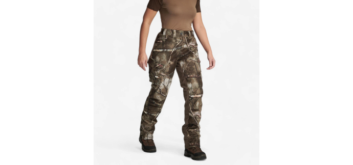 Decathlon: SOLOGNAC Pantalon femme chasse chaud imperméable silencieux camouflage TREEMETIC 500 à 44,99€