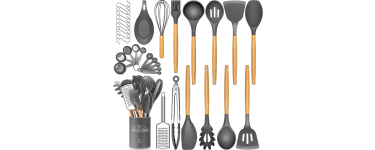 Amazon: Batterie de cuisine 34 pièces en silicone DLD - Poignées bois, résistant 248°C à 14,99€