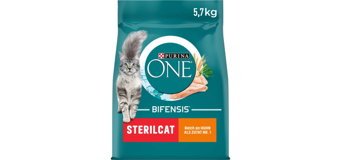 Amazon: Croquettes Purina One Bifensis Sterilcat - Riche en Poulet, 5,7 kg à 20,91€ (au lieu de 40,91€)