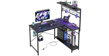 Amazon: Bureau d'angle en L Bestier avec prises et éclairage LED à 81,22€ (au lieu de 95€)