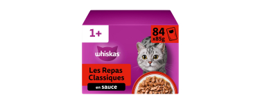 Amazon: Whiskas Les Repas Classiques - 84 repas humides en sauce pour chats (84×85g) à 24,04€ (au lieu de 38