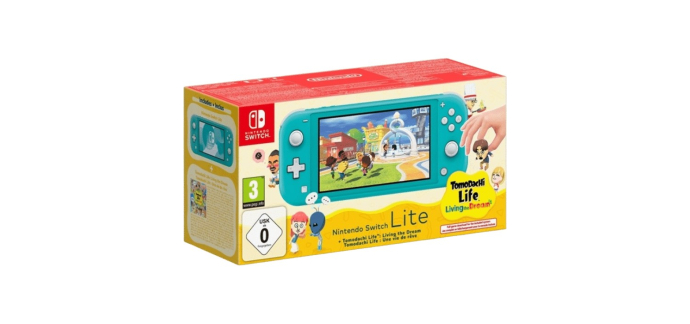 Amazon: Pack Nintendo Switch Lite Turquoise + Tomodachi Life (Switch) à 219,99€ (au lieu de 259,99€)