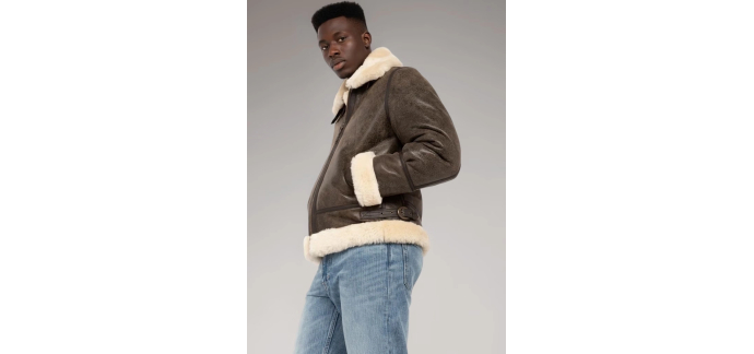 Amazon: Veste Bombardier Schott en Mouton Retourné Café - Taille L à 291,80€ (au lieu de 566,35€)