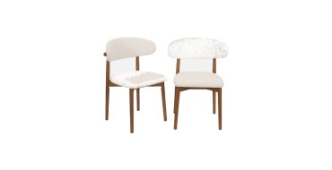 Sweeek: 2 chaises bois hévéa effet noyer tissu bouclette crème à 103,99€ (au lieu de 129,99€)