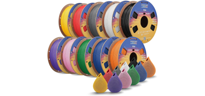 Amazon: Lot de 10 Bobines d'1 Kg de Filament PLA Overture - 1,75mm, 10 Couleurs, pour Imprimante 3D à 90,24€