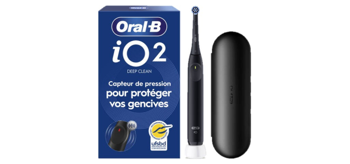 JoyBuy: Oral-B iO2 Noire - Brosse à dents électrique rechargeable, 3 modes, capteur de pression à 44,99€