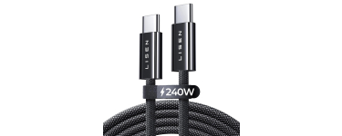 Amazon: Câble USB-C vers USB-C Lisen 240 W, 2 m - Charge Rapide PD 3.1 / QC 4.0, Nylon Tressé, Puce E-Marker