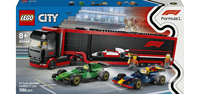 Amazon: LEGO® City Camion de F1 avec voitures de F1 RB20 et AMR24 (60445) à 52,45€