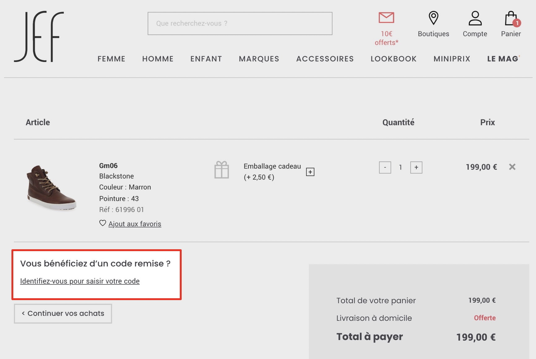 comment utiliser un code promo jef chaussures