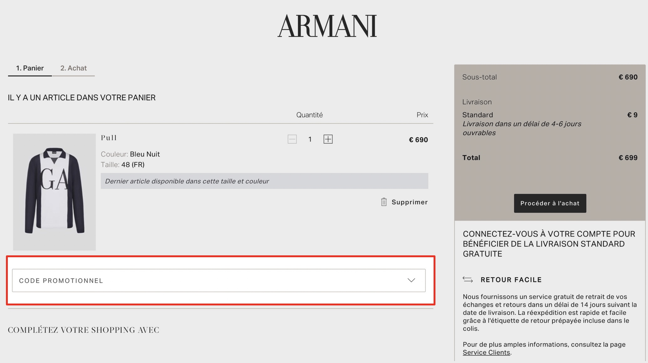 comment utiliser un code promo armani