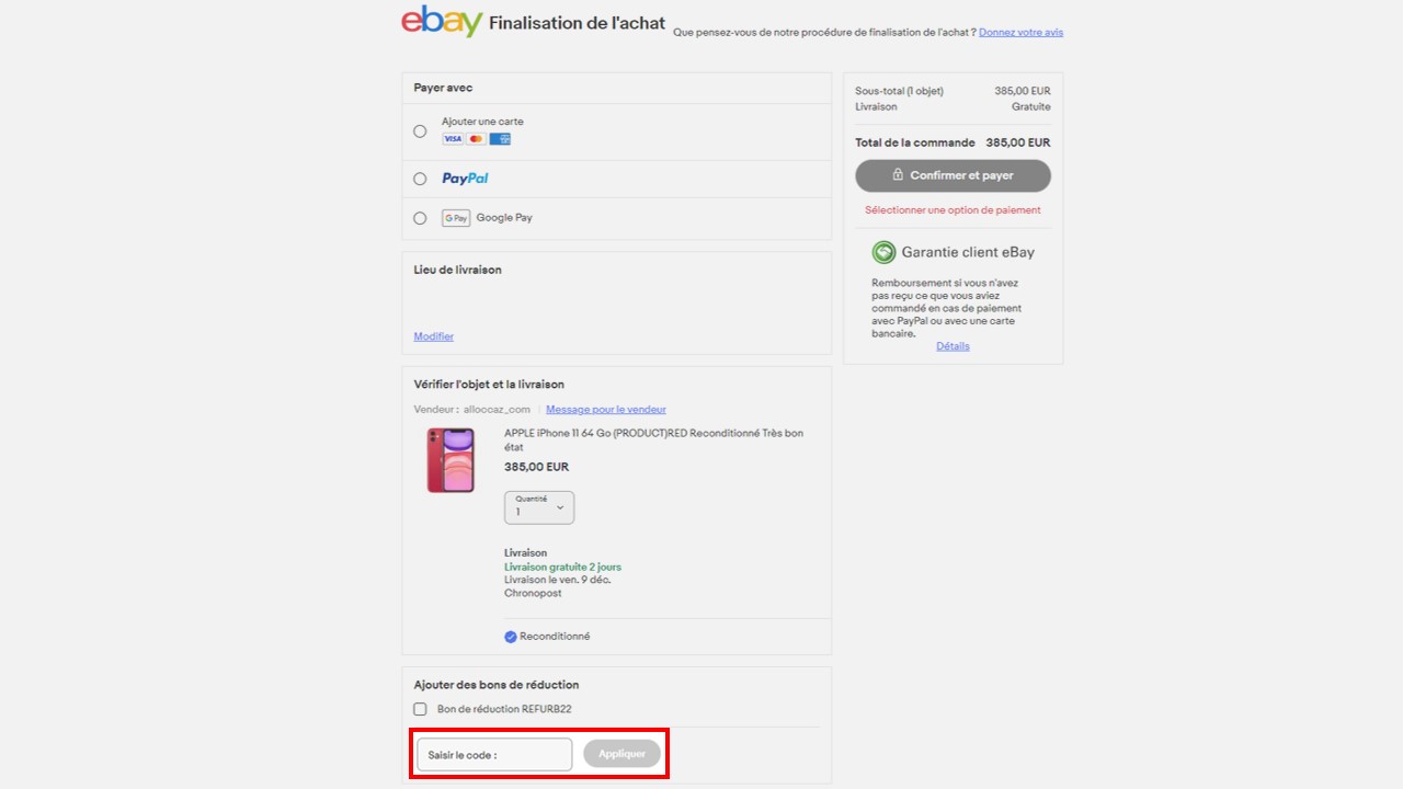comment utiliser un code promo ebay