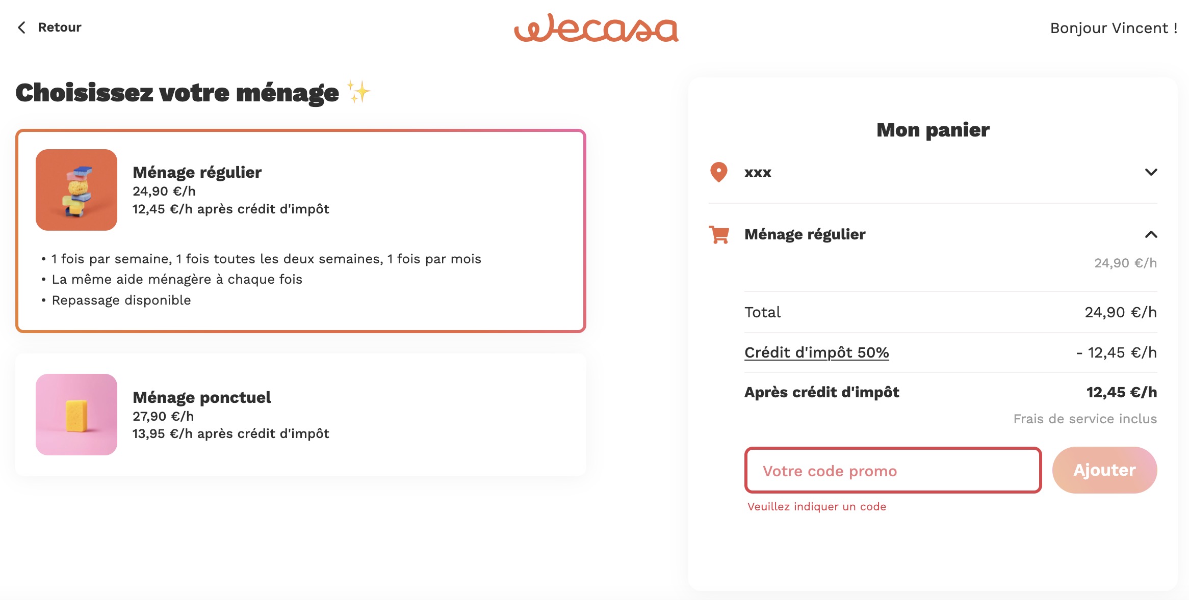 comment utiliser un code promo wecasa