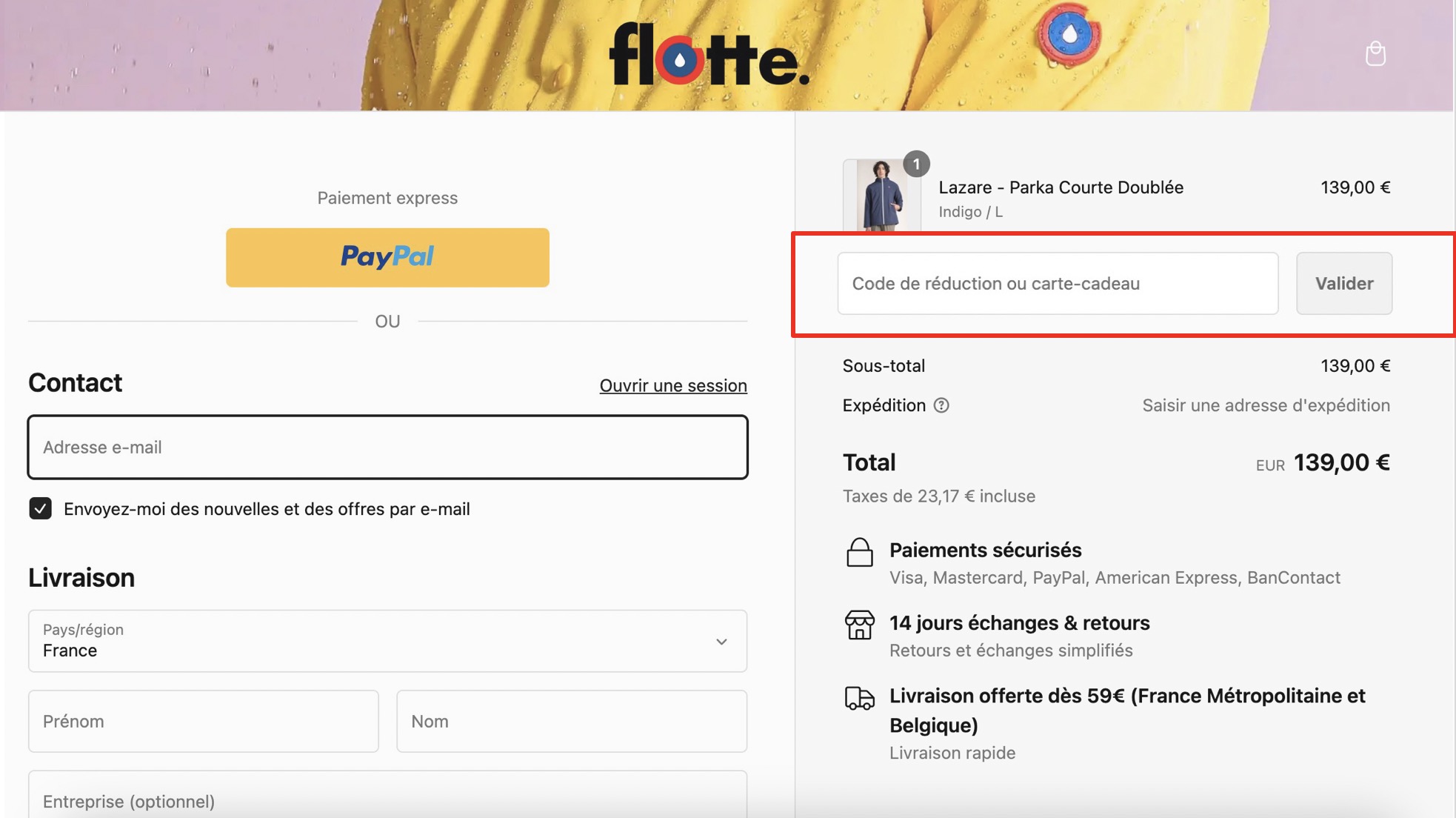 comment utiliser un code promo flotte