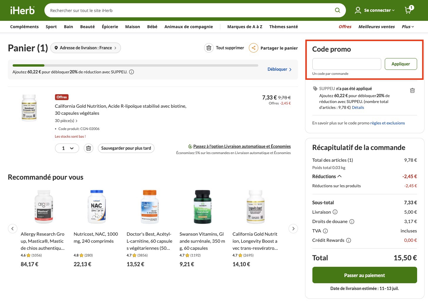 comment utiliser un code promo iherb