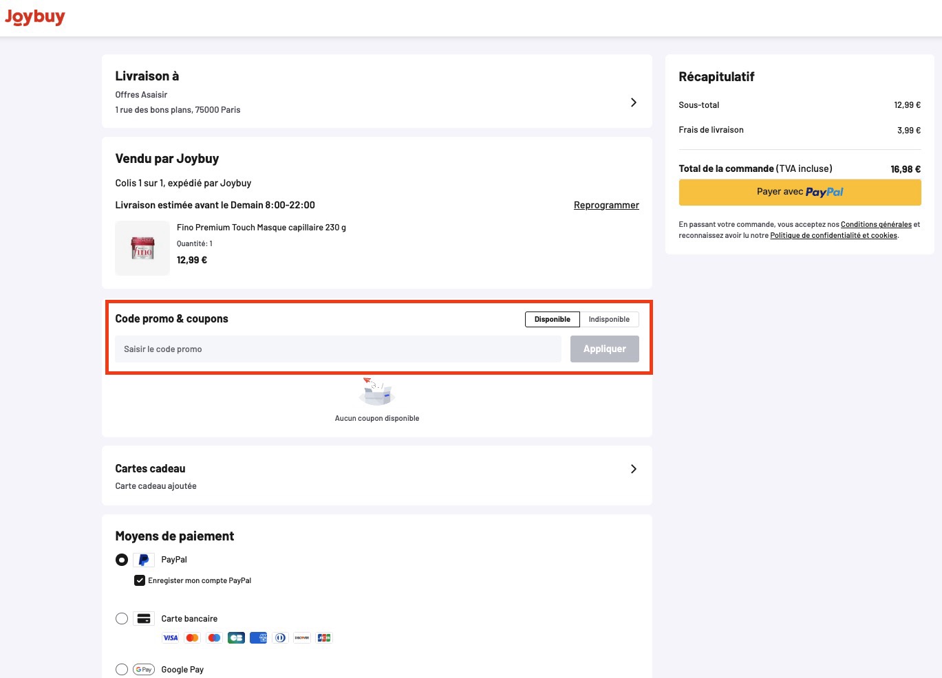 comment utiliser un code promo joybuy